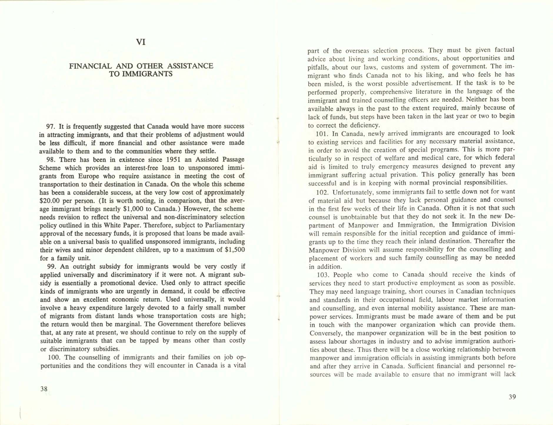 Page 38, 39 White Paper on Immigration, 1966