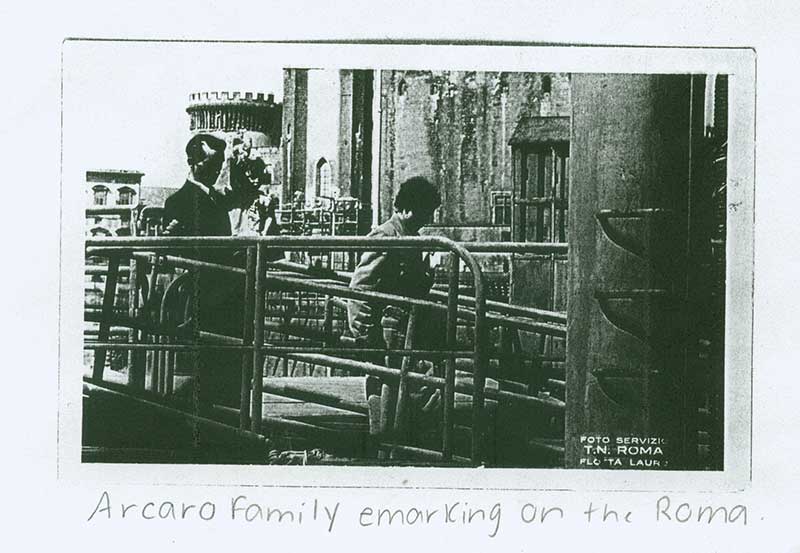 Arcaro family boarding the S.S. Roma. Image courtesy of Angiolina Arcaro.