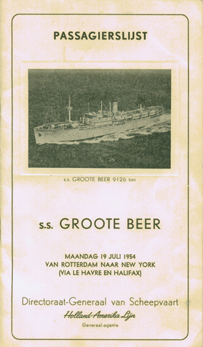 Passenger List from S.S. Groote Beer, 1954. Canadian Museum of Immigration at Pier 21 (DI2013.1828.3).