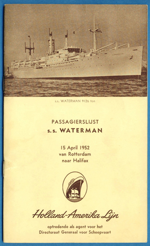 Passenger List from the S.S. Waterman, 1952. Canadian Museum of Immigration at Pier 21 (DI2013.1546.9).