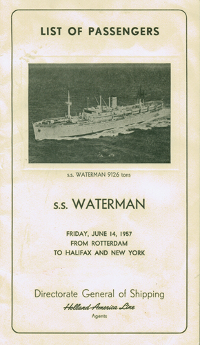 Passenger List from the S.S. Waterman, 1957. Canadian Museum of Immigration at Pier 21 (DI2013.1683.7a).