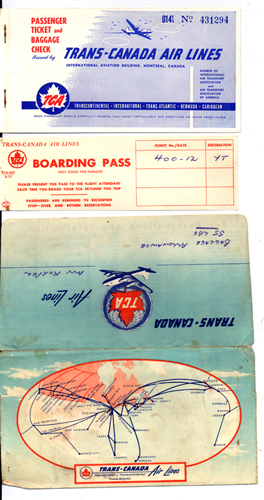 Trans-Canada Air Lines Boarding Pass & brochure, 1955 c. Canadian Museum of Immigration at Pier 21 (DI2013.1832.5).