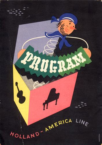 Holland-America Line S.S. Veendam entertainment program cover, 1953. Canadian Museum of Immigration at Pier 21 (DI2013.1832.1a).