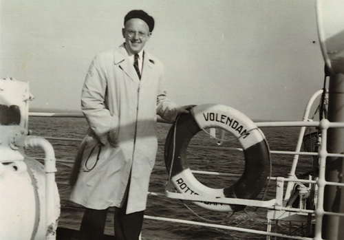 Dr. Gerrit J. Tenzythoff on board the S.S. Volendam, 1952. Canadian Museum of Immigration at Pier 21 (DI2013.1839.1). 