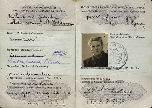 Passport issued to Jitske Pebesma. Canadian Museum of Immigration at Pier 21 (DI2013.1685.3).
