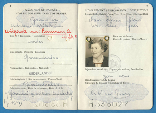 Passport issued to Adriana Rommens. Canadian Museum of Immigration at Pier 21 (DI2013.1561.1a).
