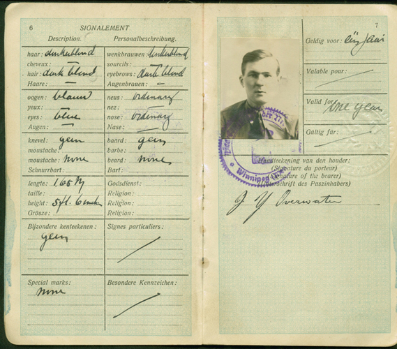 Passport issued to John Overwater. Canadian Museum of Immigration at Pier 21 (DI2013.1562.2d).