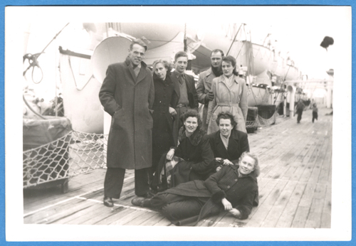 Veenstra family on board the S.S. Volendam, 1951. Canadian Museum of Immigration at Pier 21 (DI2013.1772.4).