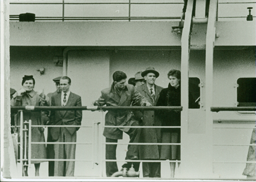 Anna & Ben Vermeulen on board the S.S. Ryndam, 23 March 1955. Canadian Museum of Immigration at Pier 21 (DI2013.1577.1).