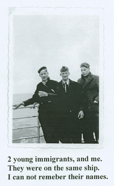 Cornelis Verwolf with shipmates on board the S.S. Beaverbrae, February 1950. Canadian Museum of Immigration at Pier 21 (DI2013.1677.1).