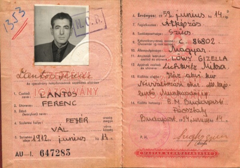 Ferenc Nilof's Hungarian ID. Canadian Museum of Immigration at Pier 21 (DI2013.1348.9b).