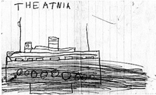 A child's drawing of a ship.
