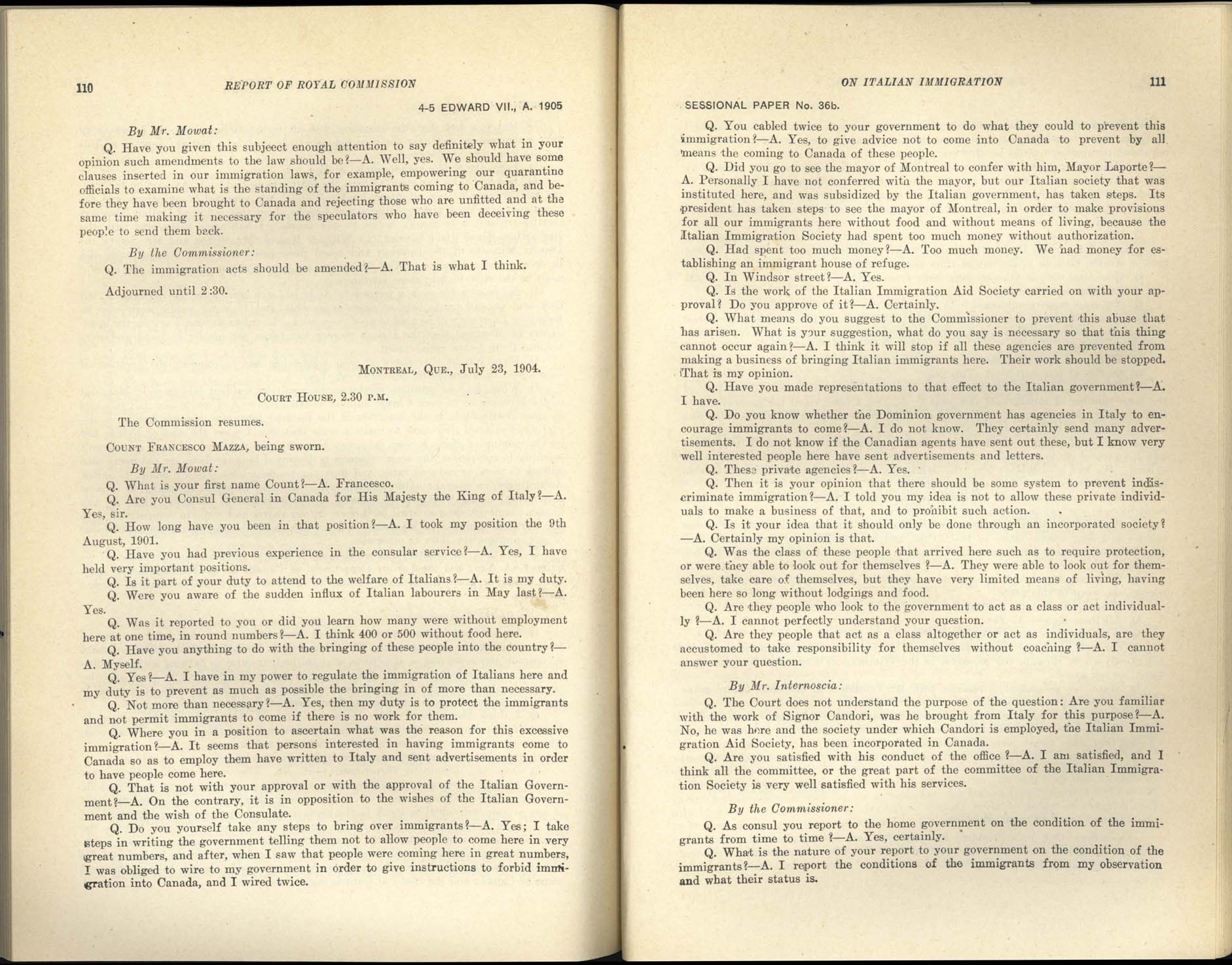 Page 110, 111 Royal Commission on Italian Immigration, 1904-1905