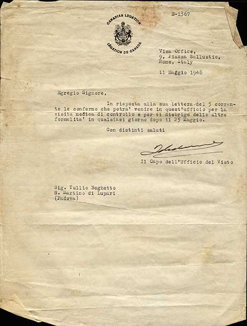 Medical correspondence letter, 1948. Canadian Museum of Immigration at Pier 21 (R2013.1774.13).