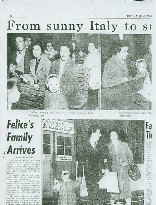 Newspaper clipping featuring an article on the Catalano family’s arrival in Halifax, 1959 c. Canadian Museum of Immigration at Pier 21 (DI2013.1829.2).