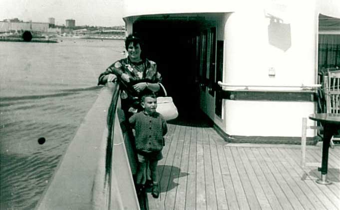 Mrs. Frasca and son on board the S.S. Leonardo Da Vinci, in Halifax Harbour, 1965. Canadian Museum of Immigration at Pier 21 (DI2013.1796.16).