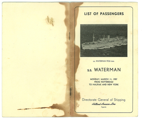 Passenger List from the S.S. Waterman, 1957. Canadian Museum of Immigration at Pier 21 (DI2013.1537.3).