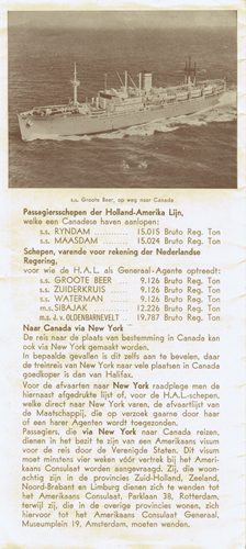 Holland America Line pamphlet, 1954. Canadian Museum of Immigration at Pier 21 (DI2013.1828.4).