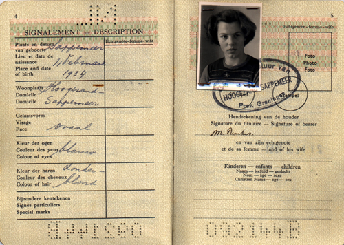 Passport issued to Mia Groenewegen. Canadian Museum of Immigration at Pier 21 (DI2013.1546.1).