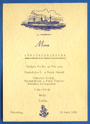 Menu from the S.S. Waterman, 1953. Canadian Museum of Immigration at Pier 21 (DI2013.1840.6).