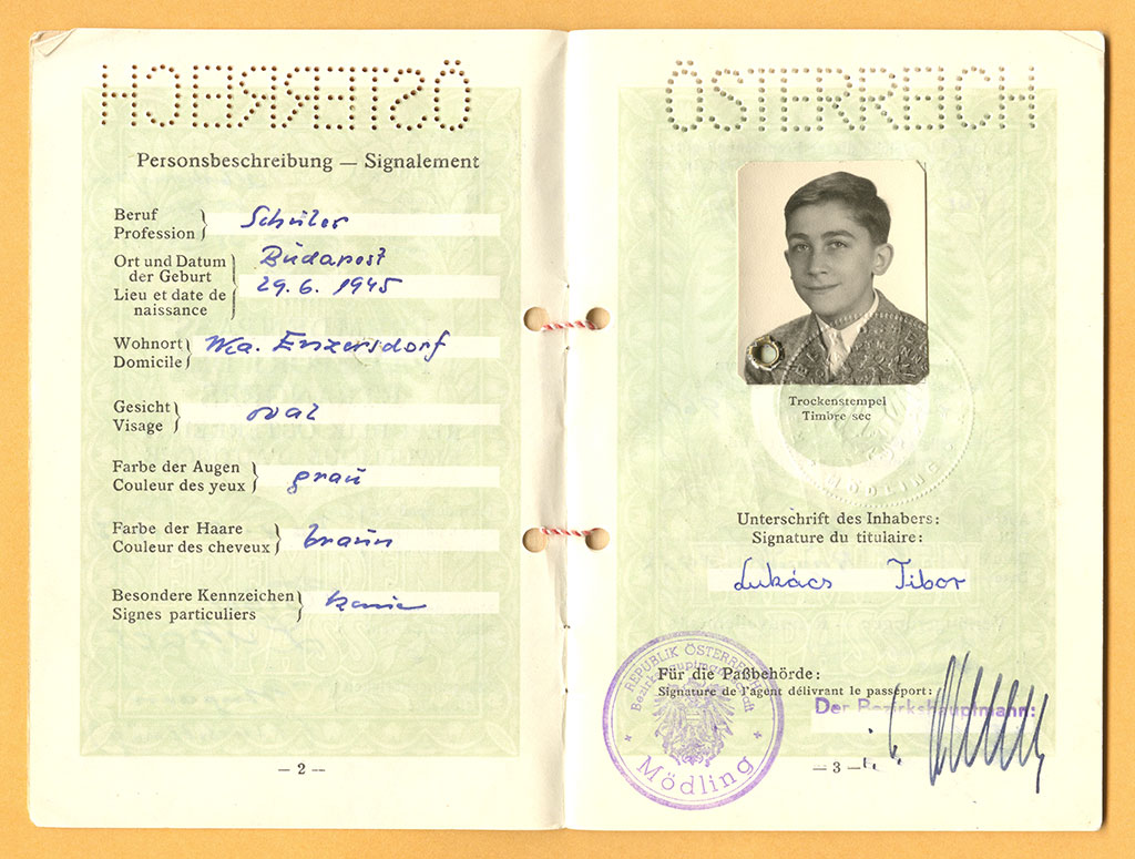 Passport opened to show identification page with photo of a young man and details of his name and birth.