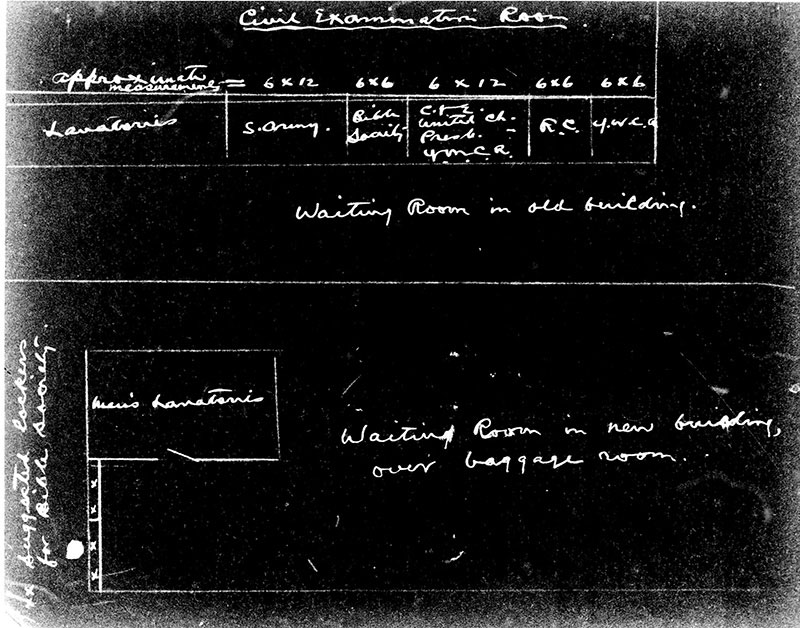 A sketch on microfilm shows the layout of a building.